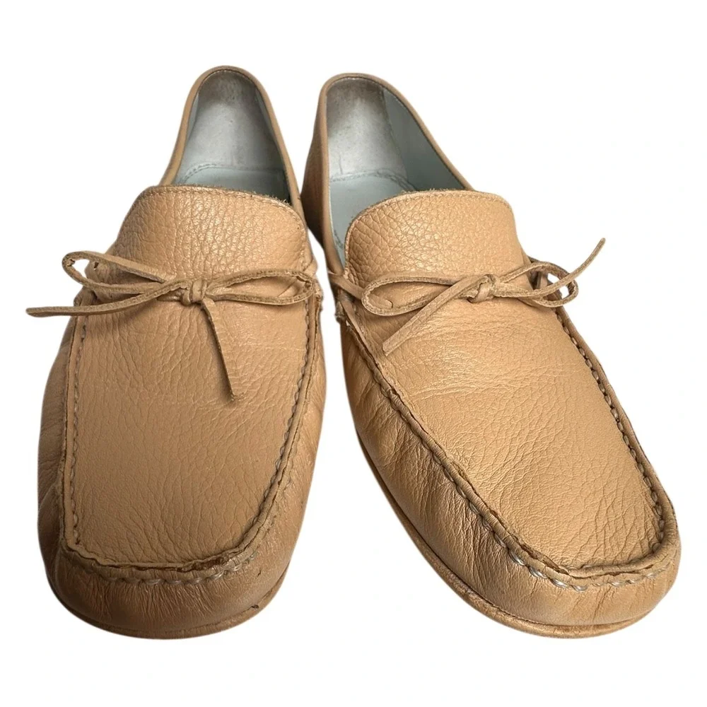 Antonio Melani Stockton Cocoa‎ Creme Leather Driving Loafers Sz 8 Preppy Comfort